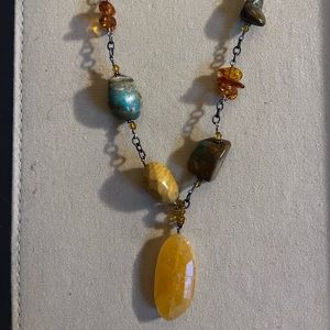 Vintage Silpada necklace. Amber, turquoise, jasper, sterling.